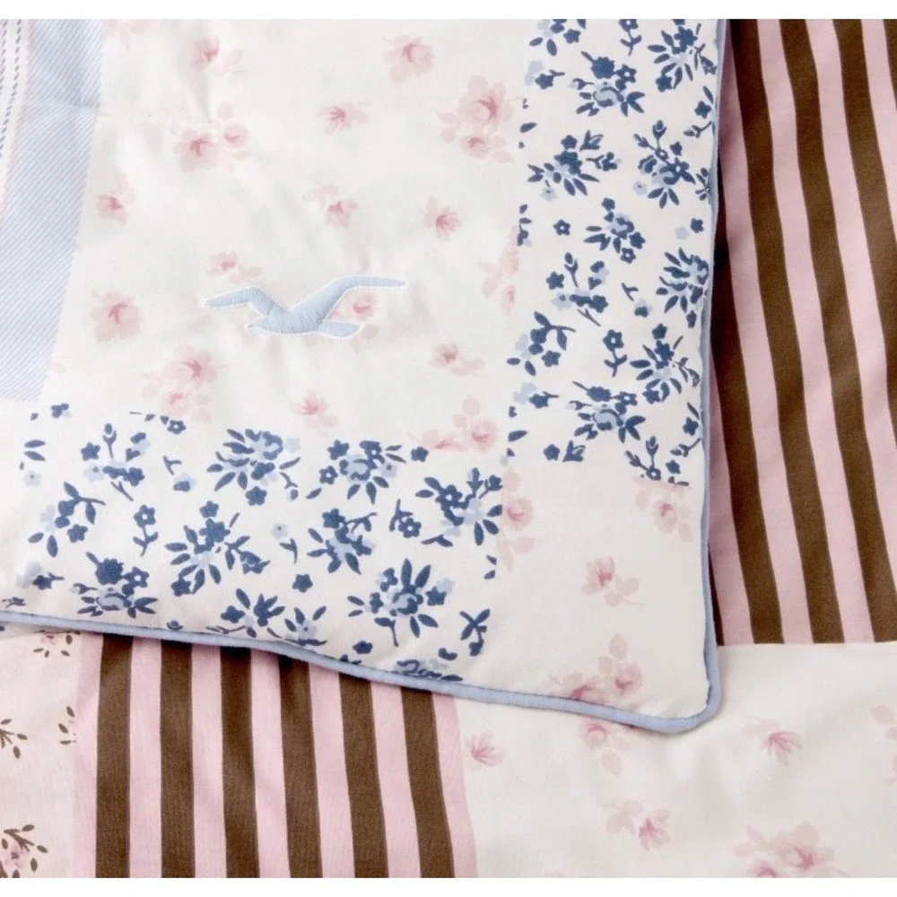 Hollister x Target Cotton Percale Comforter Set Twin Pink Blue Patchwork Floral